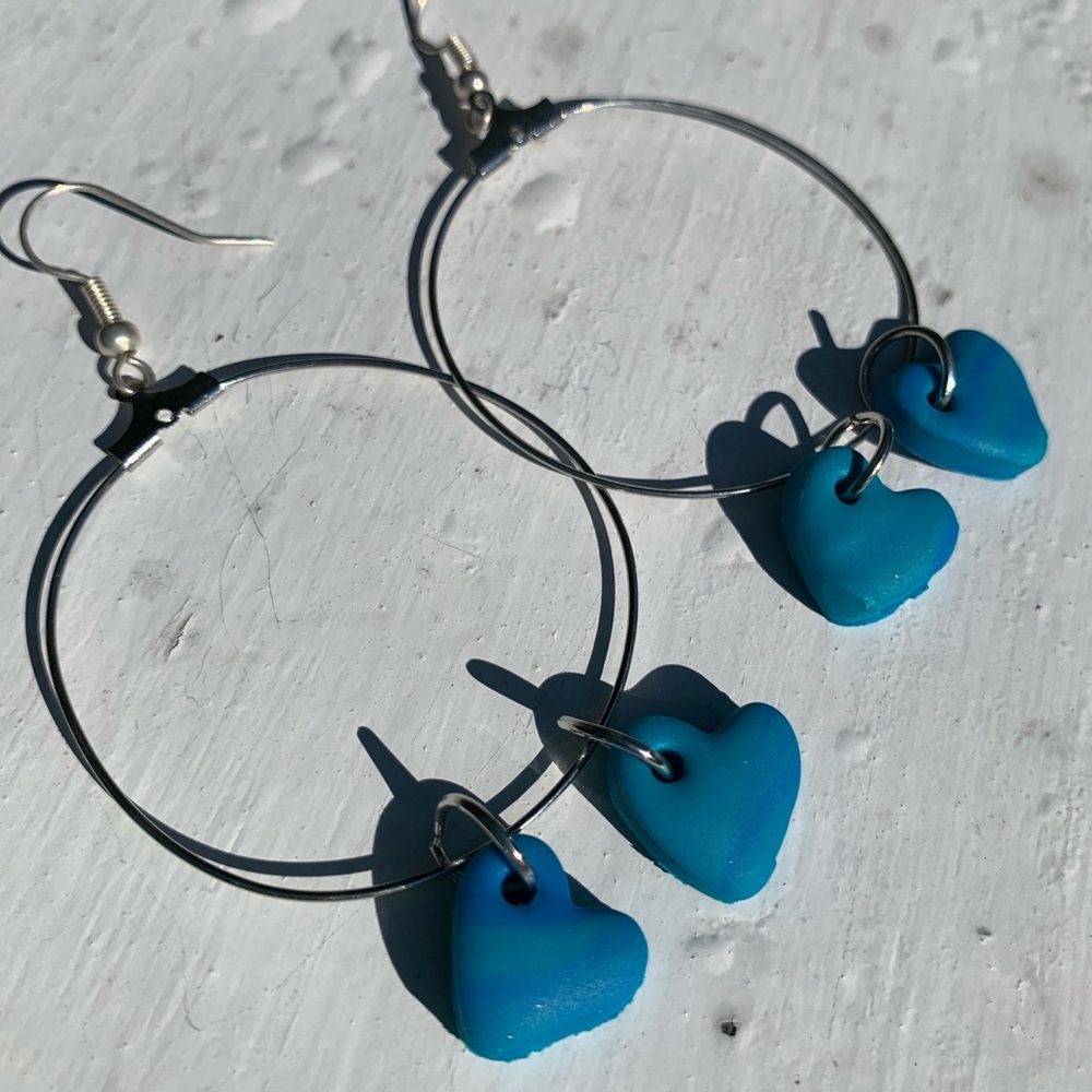 Handmade Polymer Clay Hoop Heart Earrings - Picture 2 of 3